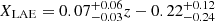 $ X_{\mathrm{LAE}} = 0.07^{+0.06}_{-0.03}z -0.22^{+0.12}_{-0.24} $