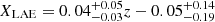 $ X_{\mathrm{LAE}} = 0.04^{+0.05}_{-0.03}z -0.05^{+0.14}_{-0.19} $