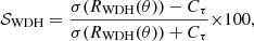 $$ \begin{aligned} \mathcal{S} _{\rm WDH} = \frac{\sigma (R_{\rm WDH}(\theta )) - C_{\tau } }{\sigma (R_{\rm WDH}(\theta )) + C_{\tau }} {\times } 100, \end{aligned} $$