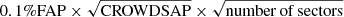 $ 0.1\% \mathrm{FAP} \times \sqrt{\mathrm{CROWDSAP}} \times \sqrt{\mathrm{number\,of\,sectors}} $