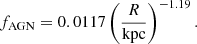 $$ \begin{aligned} f_{\rm AGN} = 0.0117 \left( \frac{R}{\mathrm{kpc}} \right)^{-1.19}. \end{aligned} $$