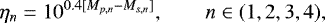 \begin{equation*}\eta_n = 10^{0.4[M_{p,n} - M_{s,n}]}, \qquad n \in (1,2,3,4) ,\end{equation*}