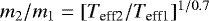 $m_2/m_1 = [T_{\textrm{eff2}}/T_{\textrm{eff1}}]^{1/0.7}$