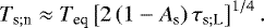 \begin{equation*} T_{\textrm{s}; \textrm{n}} \approx {T_{\textrm{eq}}} \left[ 2 \left(1 - A_{\textrm{s}} \right) {\tau_{\textrm{s}; \textrm{L}}} \right]^{1/4}.\end{equation*}