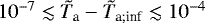 $10^{-7} \lesssim {\tilde{T}_{\textrm{a}}} - {\tilde{T}_{\textrm{a}; \textrm{inf}}} \lesssim 10^{-4}$