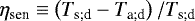 $\eta_{\textrm{sen}} \equiv \left(T_{\textrm{s}; \textrm{d}} - T_{\textrm{a}; \textrm{d}} \right) / T_{\textrm{s}; \textrm{d}}$