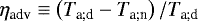 $\eta_{\textrm{adv}} \equiv \left(T_{\textrm{a}; \textrm{d}} - T_{\textrm{a}; \textrm{n}} \right) / T_{\textrm{a}; \textrm{d}} $