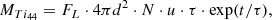 $$ \begin{aligned} M_{Ti_{44}} = F_{L}\cdot 4\pi d^2\cdot N\cdot u\cdot \tau \cdot \mathrm{exp} (t/\tau ) , \end{aligned} $$