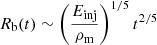 $$ \begin{aligned} R_{\rm b}(t) \sim \left(\frac{E_{\rm inj}}{\rho _{\rm m}}\right)^{1/5} t^{2/5} \end{aligned} $$