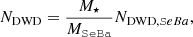$$ \begin{aligned} N_{\mathrm{DWD}} = \frac{M_{\star }}{M_\mathtt{SeBa }} N_{\mathrm{DWD},\mathtt SeBa }, \end{aligned} $$