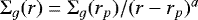$\Sigma_g(r)=\Sigma_g(r_p)/(r-r_p)^a$