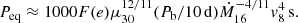 $$ \begin{aligned} P_{\rm eq}\approx 1000 F(e) \mu _{30}^{12/11} (P_{\rm b}/10\,\mathrm{d}) \dot{M}_{16}^{-4/11} { v}_8^4\,\mathrm{s}. \end{aligned} $$