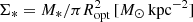 $ \Sigma_* = M_*/\pi R_{\rm opt}^2\,[M_\odot\,{\rm kpc}^{-2}] $