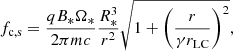 $$ \begin{aligned} f_\mathrm{c,s} =\frac{q B_* \Omega _*}{2 \pi m c}\frac{ R_*^3}{r^2} \sqrt{1+\left( \frac{r}{\gamma r_\mathrm{LC} } \right)^2}, \end{aligned} $$