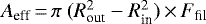 $A_{\textrm{eff}}\,{=}\,{\pi}\ (R_{\textrm{out}}^2 - R_{\textrm{in}}^2) \,{\times}\, F_{\textrm{fil}}$