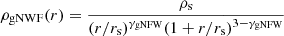 $$ \begin{aligned} \rho _{\rm gNWF}(r) = \frac{\rho _{\rm s}}{(r/r_{\rm s})^{\gamma _{\rm gNFW}}(1+r/r_{\rm s})^{3-\gamma _{\rm gNFW}}} \end{aligned} $$