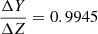 $ \frac{\Delta Y}{\Delta Z}=0.9945 $