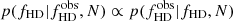$ p(f_{\mathrm{HD}} | f_{\mathrm{HD}}^{\mathrm{obs}}, N) \propto p(f_{\mathrm{HD}}^{\mathrm{obs}} | f_{\mathrm{HD}}, N) $