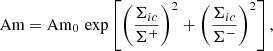 $$ \begin{aligned} \mathrm{Am} = \mathrm{Am}_{0}\, \exp \left[ \left( \dfrac{\Sigma _{ic}}{\Sigma ^+}\right)^2+\left( \dfrac{\Sigma _{ic}}{\Sigma ^-}\right)^2\right], \end{aligned} $$