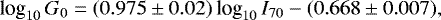 \begin{equation*} \textrm{log}_{10}\,G_0 = (0.975\pm0.02)\,\textrm{log}_{10}\,I_{70} - (0.668\pm0.007), \end{equation*}