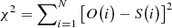 $ \chi ^2 = \sum\nolimits _{i=1}^{N} \big [O\big (i\big ) - S\big (i\big )\big ]^2 $