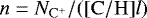 $n=N_{\mathrm{C^&#x002B;}}/(\mathrm{[C/H]} l)$