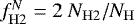 $f^N_{\mathrm {H2}} = 2~N_{\mathrm {H2}} / N_{\mathrm {H}} $