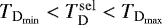 $T_{\mathrm{D_{min}}} < T^{\mathrm{sel}}_{\mathrm {D}} < T_{\mathrm {D_{max}}}$