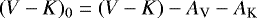 $(V-K)_{0}=(V-K)-A_{\textrm{V}}-A_{\textrm{K}}$