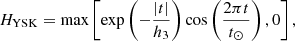 $$ \begin{aligned} H_{\rm YSK}=\max \left[\exp \left(-\frac{|t|}{h_3}\right)\cos \left(\frac{2\pi t}{t_\odot }\right),0\right], \end{aligned} $$