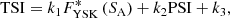 $$ \begin{aligned} \mathrm{TSI}=k_1F^{*}_{\rm YSK}\left(S_{\rm A}\right)+k_2\mathrm{PSI}+k_3, \end{aligned} $$