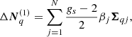 $$ \begin{aligned} \Delta {\boldsymbol{N}}^{(1)}_q = \sum _{j=1}^N \frac{g_s-2}{2} \beta _j {\boldsymbol{\Sigma }}_{qj}, \end{aligned} $$