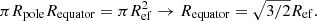 $$ \begin{aligned} \pi R_{\rm pole}R_{\rm equator}=\pi R^2_{\rm ef} \rightarrow R_{\rm equator}=\sqrt{3/2}R_{\rm ef}. \end{aligned} $$