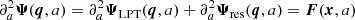 $$ \begin{aligned} \partial _a^2 \boldsymbol{\Psi }(\boldsymbol{q},a) = \partial _a^2 {\boldsymbol{\Psi }}_{\mathrm{LPT} }(\boldsymbol{q},a) + \partial _a^2 {\boldsymbol{\Psi }}_{\mathrm{res} }(\boldsymbol{q},a) = \boldsymbol{F}(\boldsymbol{x},a) \end{aligned} $$