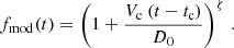 $$ \begin{aligned} f_{\rm mod}(t) = \left(1 + {\dfrac{V_{\rm c}\ (t-t_{\rm c})}{D_{0}}} \right)^\zeta \,. \end{aligned} $$