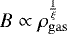 $B\propto \rho_{\mathrm{gas}}^{\frac{1}{\xi}}$
