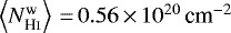 $\left\langle N_{{{{\textrm{H}\textsc{i}}}}}^{\textrm{w}} \right\rangle\,{=}\,0.56\,{\times}\,10^{20} \,\textrm{cm}^{-2}$