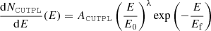 $$ \begin{aligned} \frac{\mathrm{d}N_\mathtt {CUTPL} }{\mathrm{d}E}(E) = A_\mathtt {CUTPL} \left(\frac{E}{E_0}\right)^{\lambda } \exp \left(-\frac{E}{E_{\rm f}}\right) \end{aligned} $$