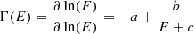 $$ \begin{aligned} \Gamma (E) = \frac{\partial \ln (F)}{\partial \ln (E)} = - a + \frac{b}{ E + c } \end{aligned} $$