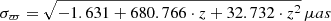 $$ \begin{aligned} \sigma _{\varpi } = \sqrt{-1.631 + 680.766 \cdot z + 32.732 \cdot z^{2}} \,\mathrm \mu as \end{aligned} $$