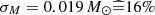 $ \sigma_{M} = 0.019{\,{{M}_{\odot}}}\widehat{=}16\% $
