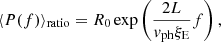 $$ \begin{aligned} \langle P(f)\rangle _{\rm ratio}=R_{0}\exp \left({\frac{2L}{{ v}_{\rm ph}\xi _{\rm E}}f}\right), \end{aligned} $$