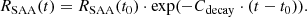 $$ \begin{aligned} R_{\mathrm{SAA} }(t) = R_{\mathrm{SAA} }(t_0) \cdot \exp (-C_{\mathrm{decay} } \cdot (t-t_0)). \end{aligned} $$