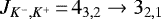 $J_{K^{-},K^{&#x002B;}}\,{=}\,4_{3,2} \rightarrow 3_{2,1}$