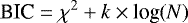 \begin{equation*} \textrm{BIC} = \chi ^{2} + k \times {\textrm{log}}(N) \end{equation*}