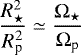 \begin{equation*} \frac{R_{\star}^{2}}{R_{\textrm{p}}^{2}} \simeq \frac{\Omega_{\star}}{\Omega_{\textrm{p}}}\end{equation*}