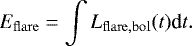 \begin{equation*} E_{\mathrm{flare}} = \int L_{\mathrm{flare,bol}}(t) \textrm{d}t.\end{equation*}