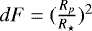 $dF = (\frac{R_{p}}{R_{\star}})^{2}$
