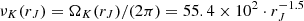 $ \nu_{K} (r_{J}) = \Omega_K (r_{J}) / (2\pi) = 55.4 \times 10^2 \cdot r_{J}^{-1.5} \, $