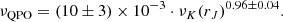 $$ \begin{aligned} \nu _{\rm QPO} = (10 \pm 3) \times 10^{-3} \cdot \nu _{K} (r_J)^{0.96 \pm 0.04}. \end{aligned} $$